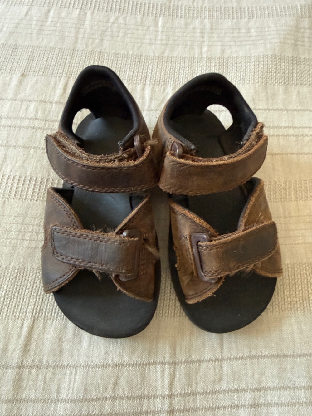 Stride Rite Brown Leather Toddler Sandal with Double Velcro Straps - Picture 2 of 8